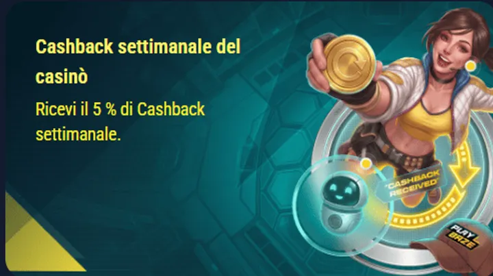 Cashback settimanale del casino 5 percento